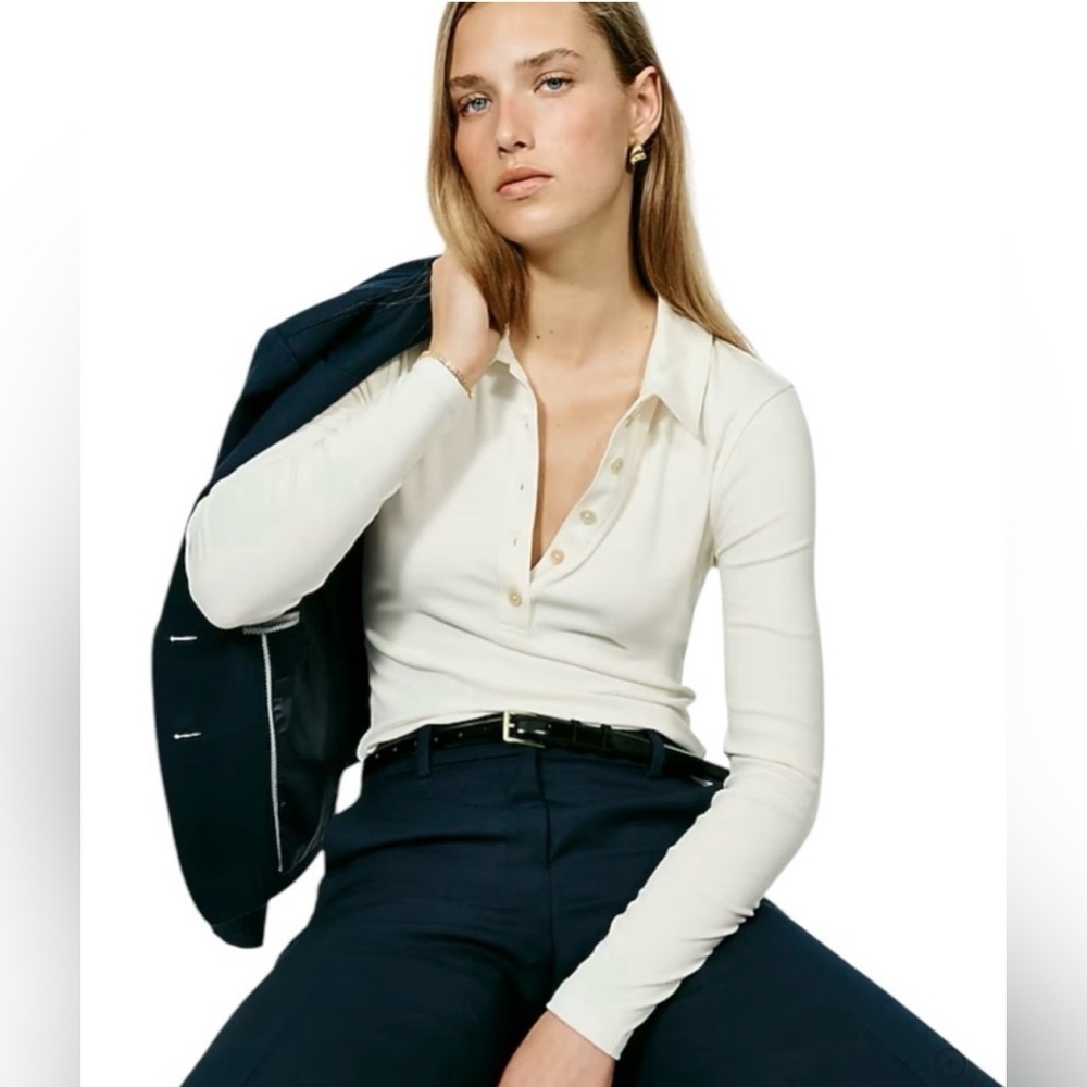 J. CREW Refined Rib Long Sleeves Polo Shirt Size XXL Cream
